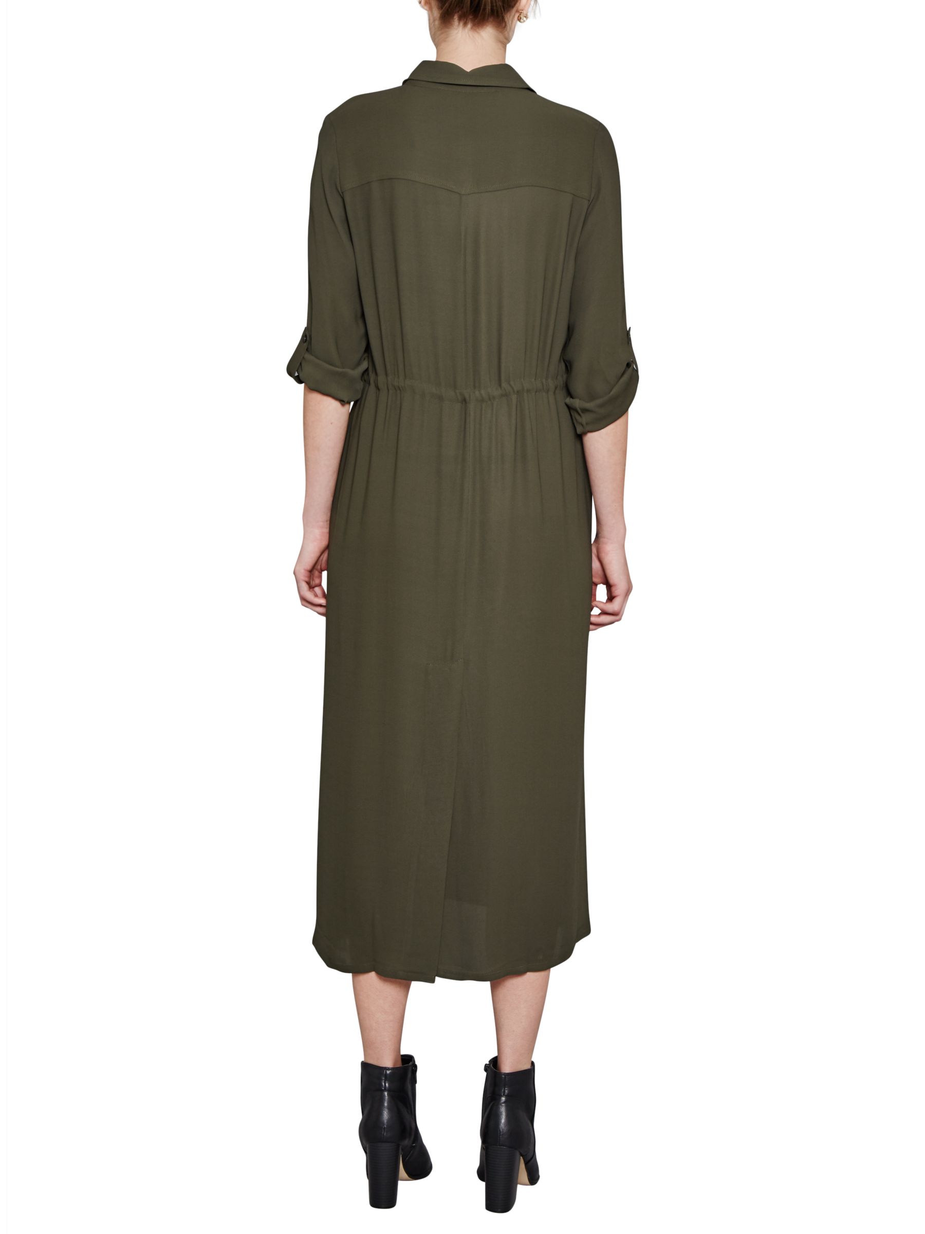 French Connection Cecil Long Draped Shirt Dress, Woodland Green