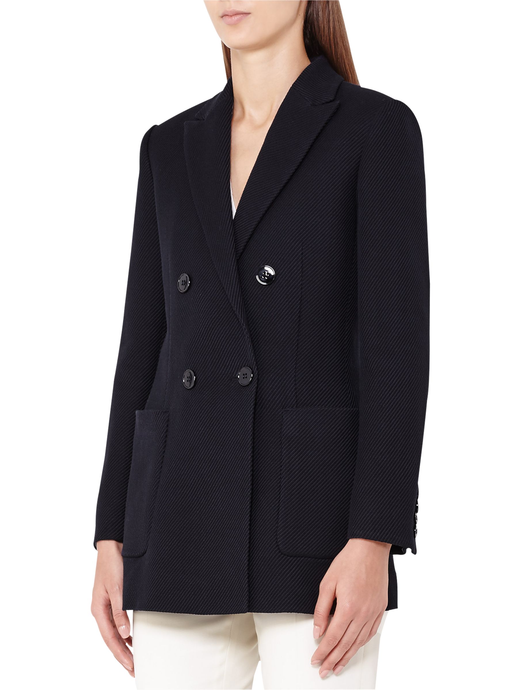 Reiss Mills Textured Double Breasted Blazer, Night Navy at John Lewis ...