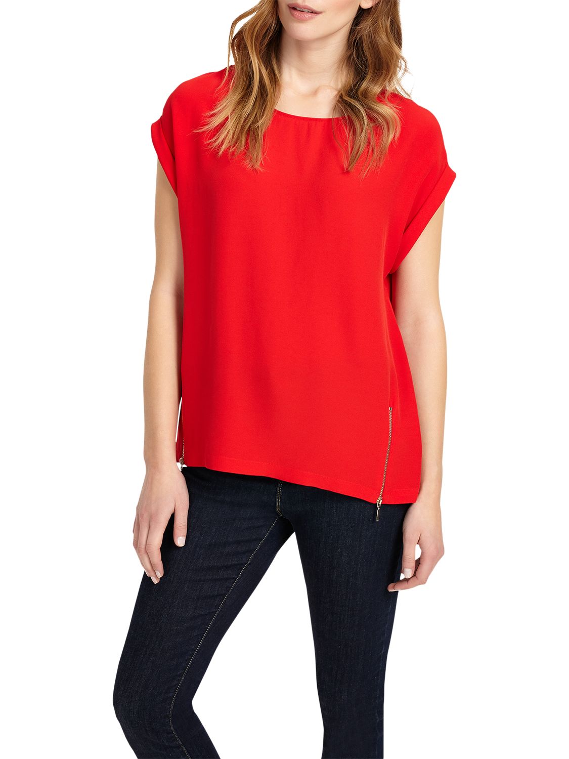 Phase Eight Maddy Double Zip Blouse, Red, 10