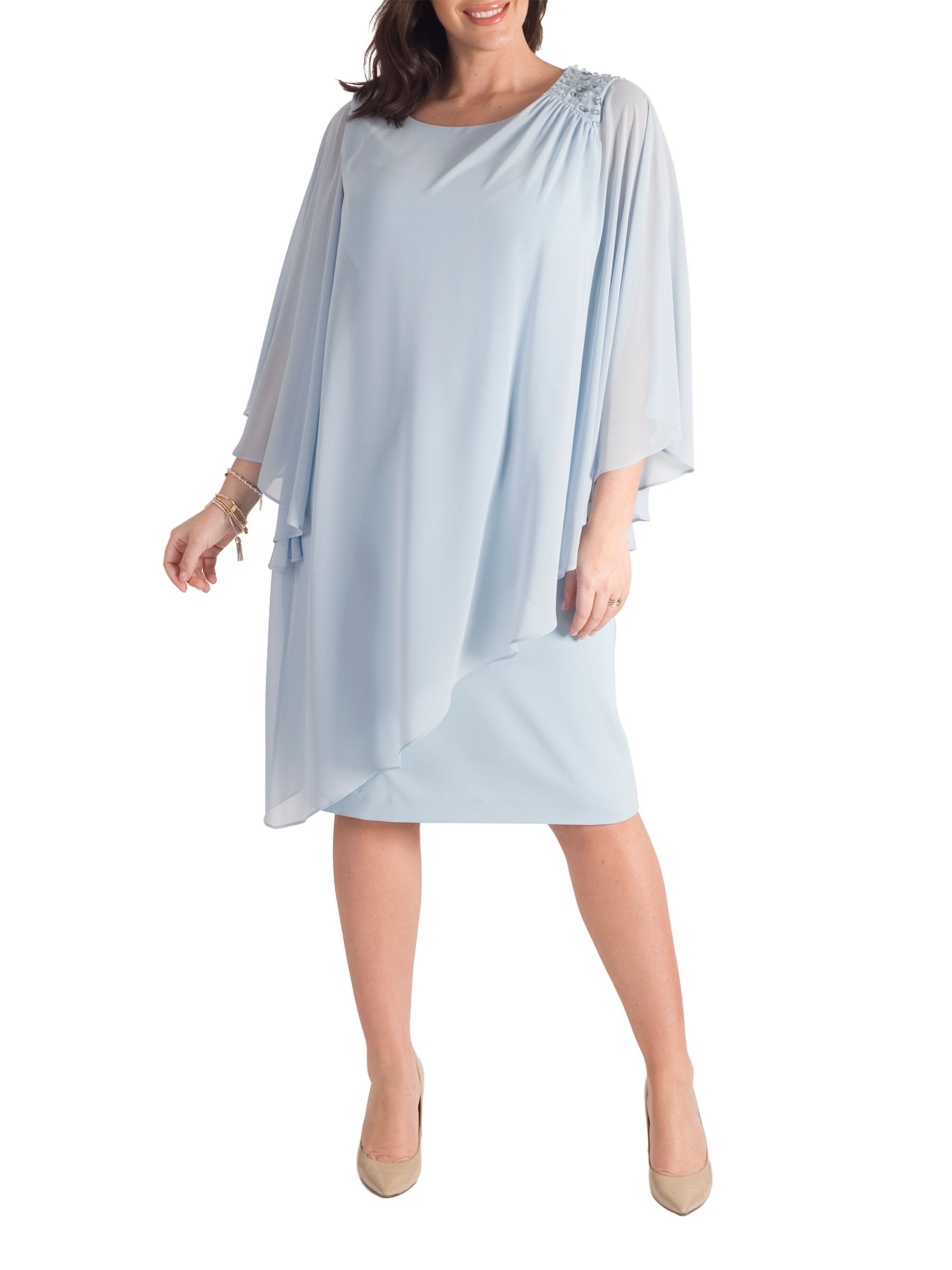 Buy Chesca Chiffon Layer Bead Shoulder Dress, Aqua | John Lewis