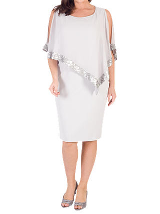 Chesca Sequin Trim Cape Dress, Silver Grey