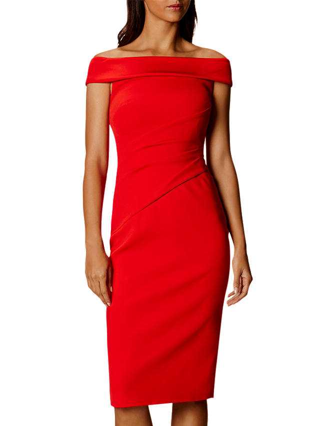 Karen Millen Bardot Shoulder Pencil Dress, Red at John Lewis & Partners