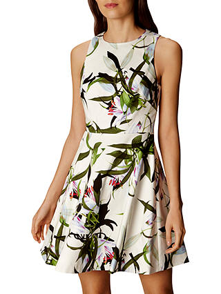 Karen Millen Tropical Lily Print Dress, White/Multi