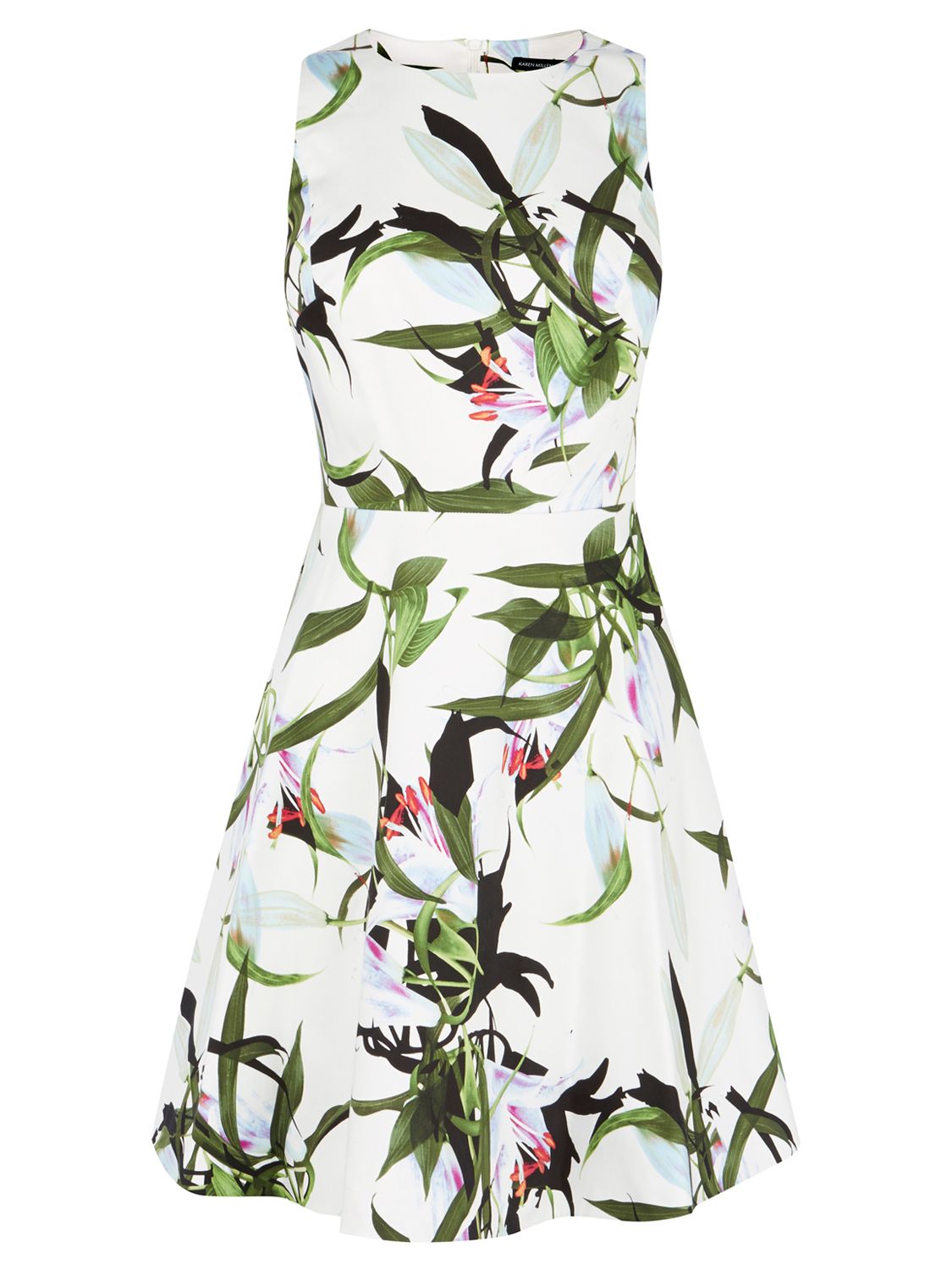 Karen Millen Tropical Lily Print Dress, White/Multi