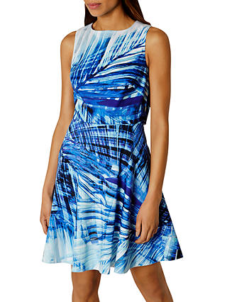 Karen Millen Palm Print Dress, Blue/Multi
