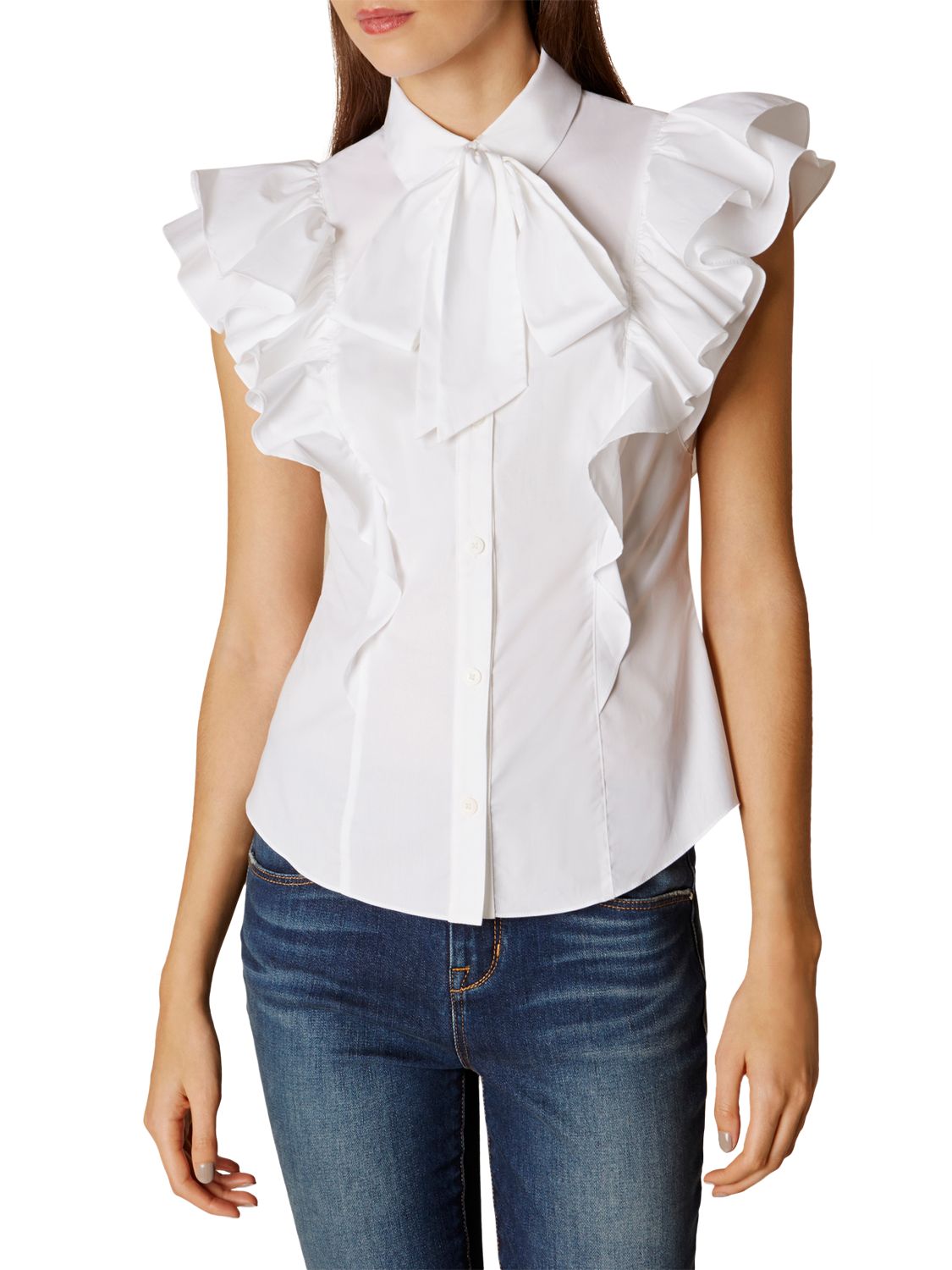 Karen Millen Super Frill Cotton Shirt, White