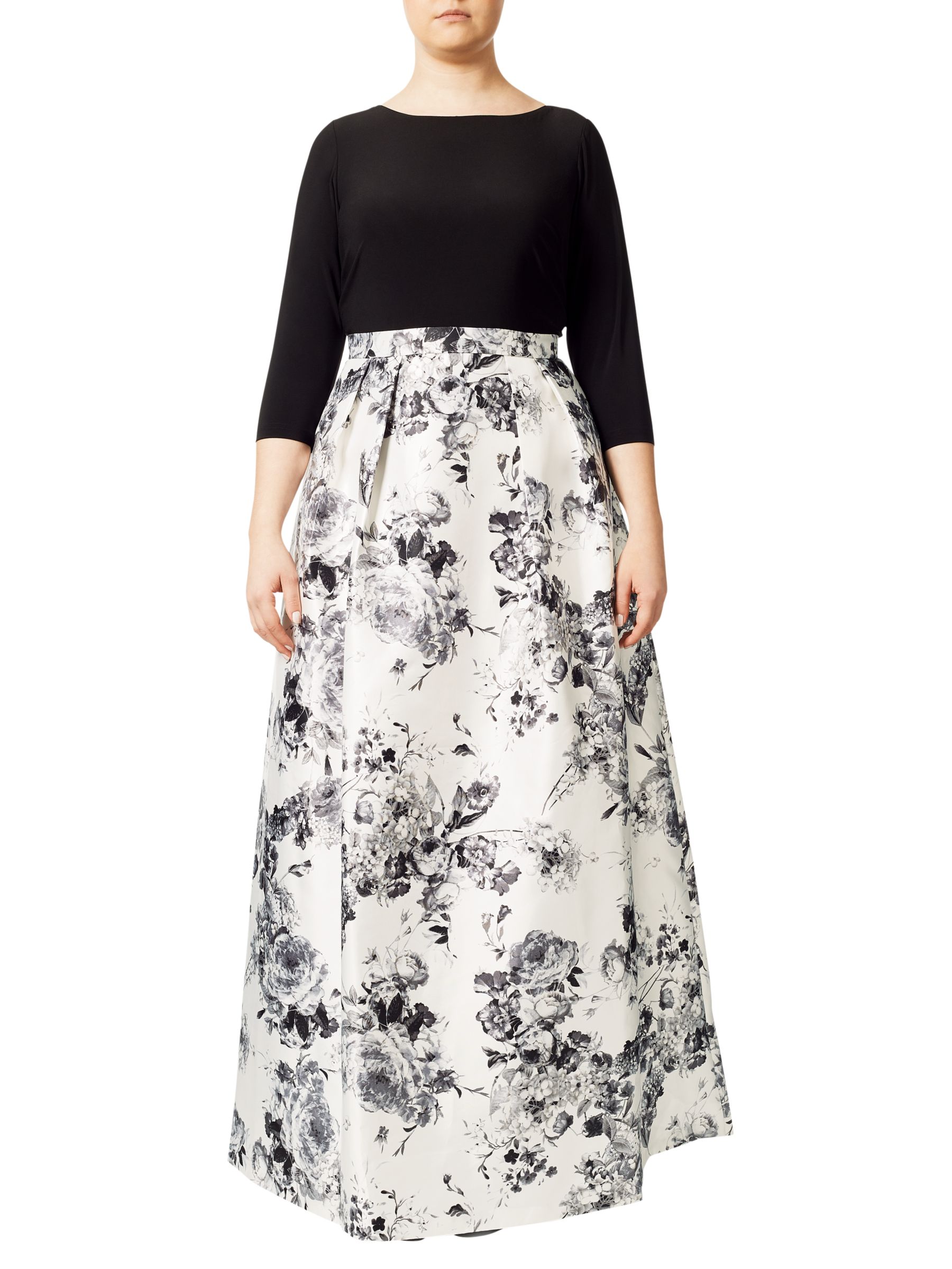 Adrianna Papell Plus Size Jersey Print Mikado Gown, White/Multi, 26