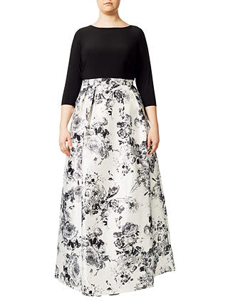 Adrianna Papell Plus Size Jersey Print Mikado Gown, White/Multi