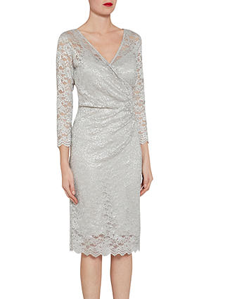 Gina Bacconi Antique metallic Stretch Lace Dress, Silver