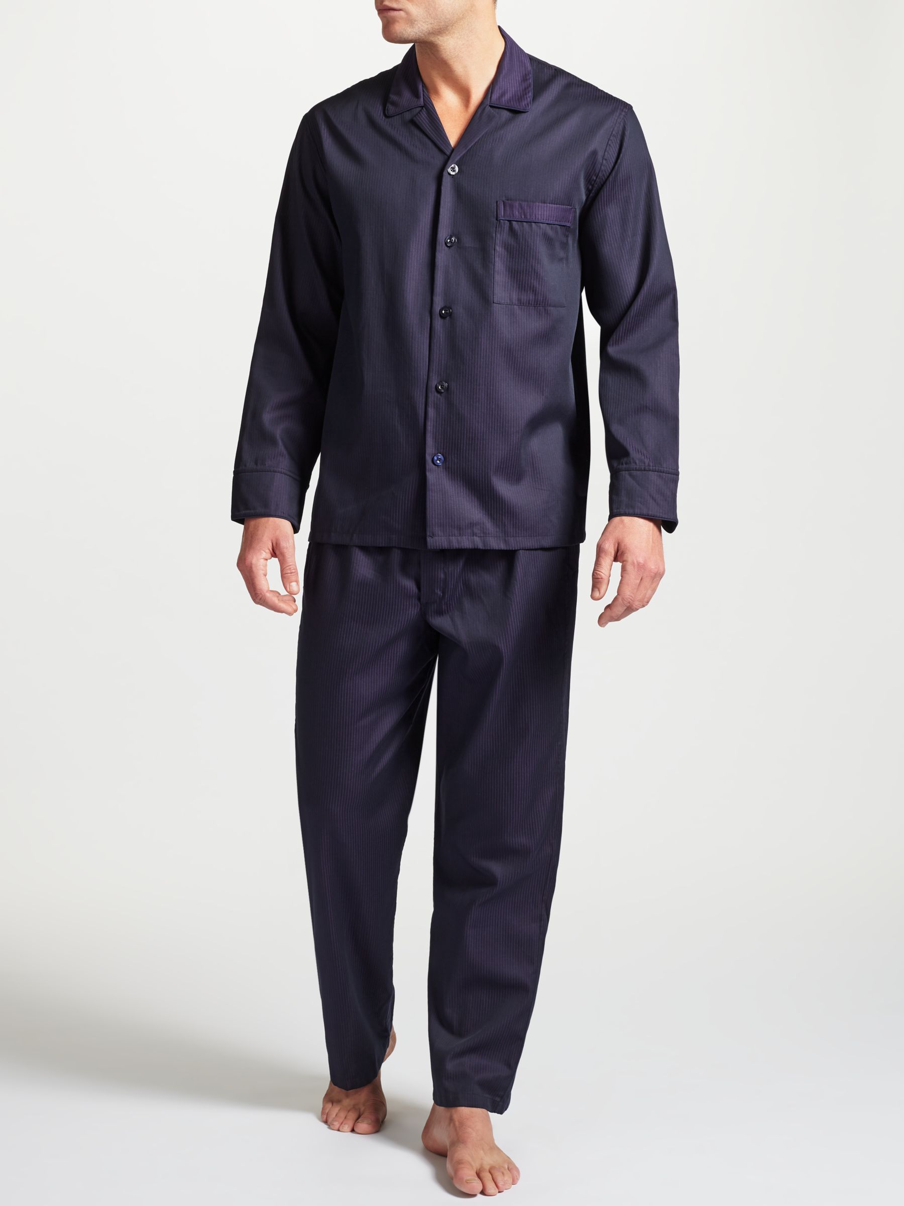 John Lewis Premium Satin Stripe Pyjamas, Purple at John Lewis & Partners