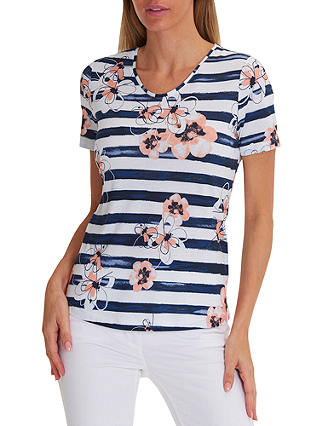 Betty Barclay Stripe Floral Print T-Shirt, Blue/White