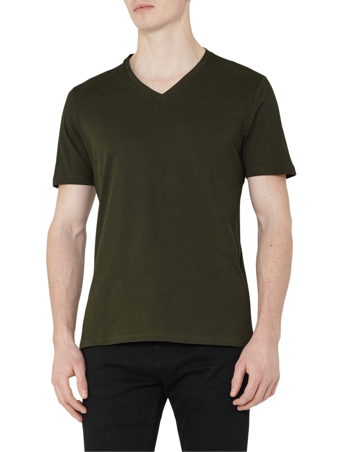 Reiss Dayton Cotton V-Neck T-Shirt, Oxidised Green