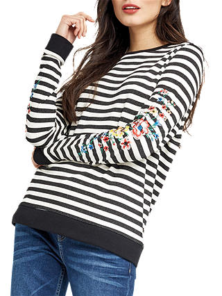Oasis Striped Embroidered Sweatshirt, Black/White