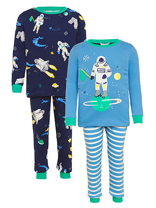 John Lewis & Partners Children's Space Print Pyjamas, Pack of 2, Blue