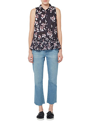 French Connection Eva Crepe Top, Utility Blue/Multi