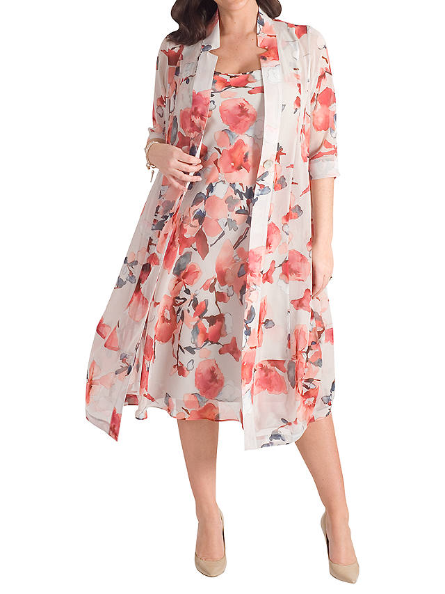 Chesca Floral Chiffon Dress, Grey/Red at John Lewis & Partners