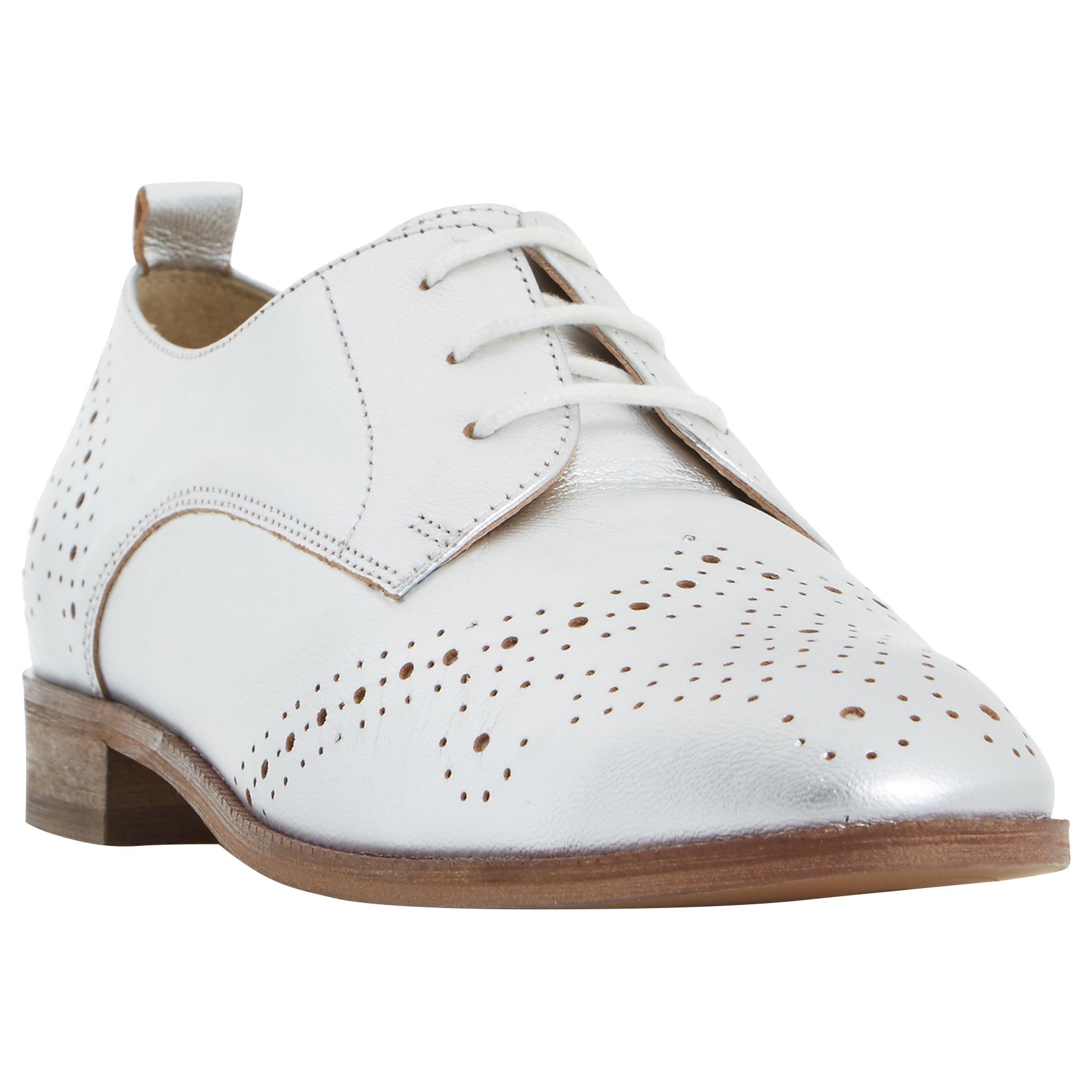 Dune Foster Lace Up Leather Brogues, Silver, 7