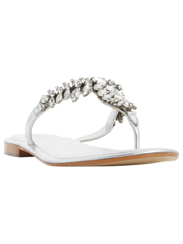 Dune Nara Jewelled Toe Post Flat Sandals Silver 3