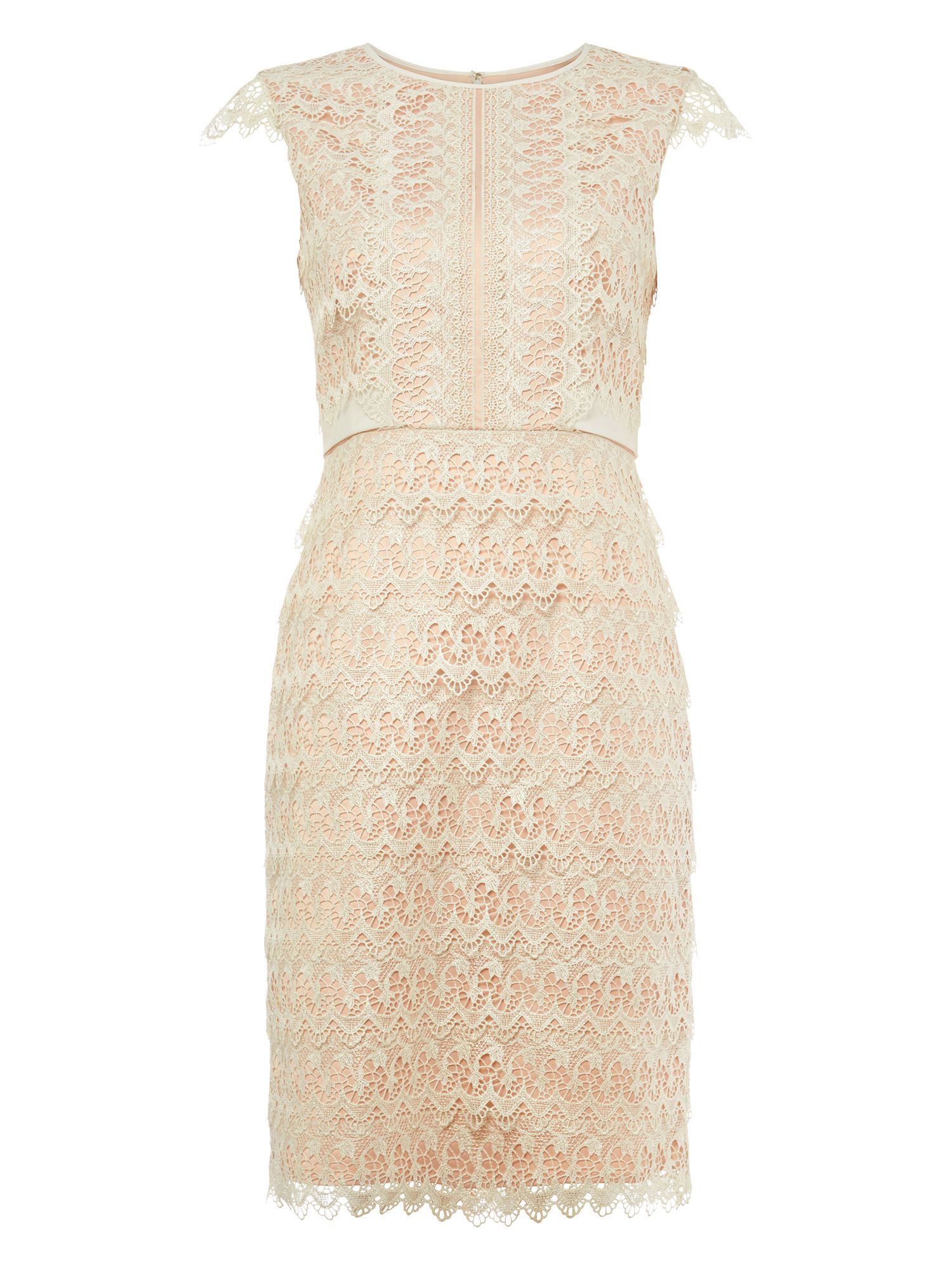 Phase Eight Ally Lace Layered Dress, Cameo/Ivory