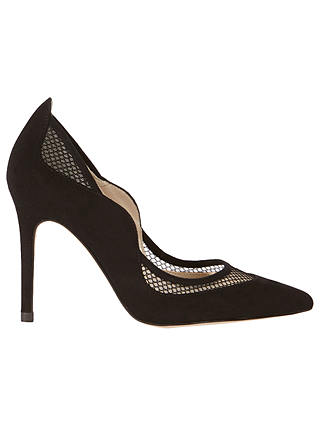 Karen Millen Suede and Mesh Court Shoes, Black, 3