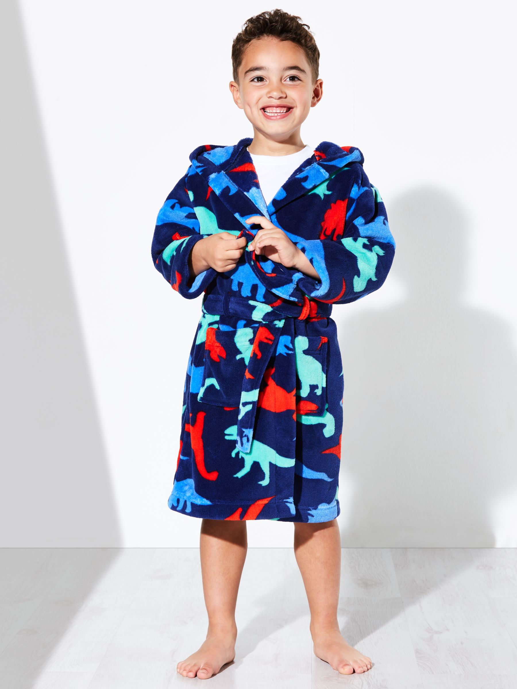 John Lewis Children S Dinosaur Robe Blue   003154364alt1