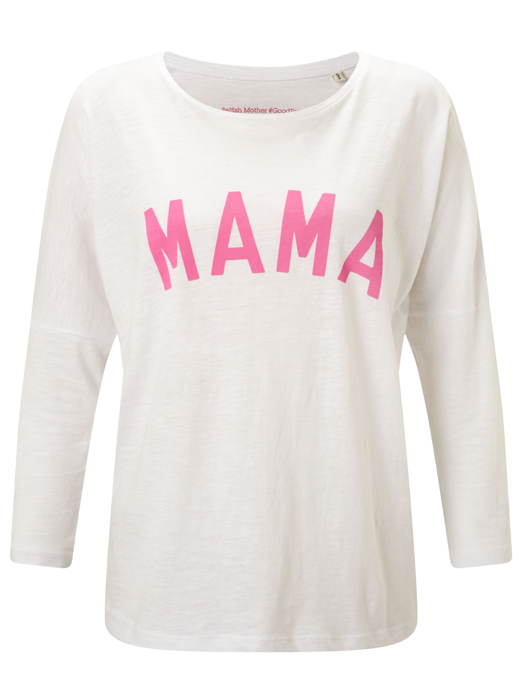 Selfish Mother Mama 3 4 Length Sleeve T Shirt White Neon Pink At John Lewis Partners