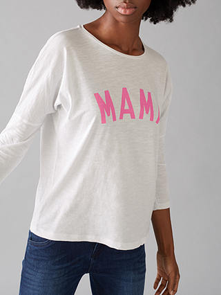 Selfish Mother Mama 3/4 Length Sleeve T-Shirt, White/Neon Pink