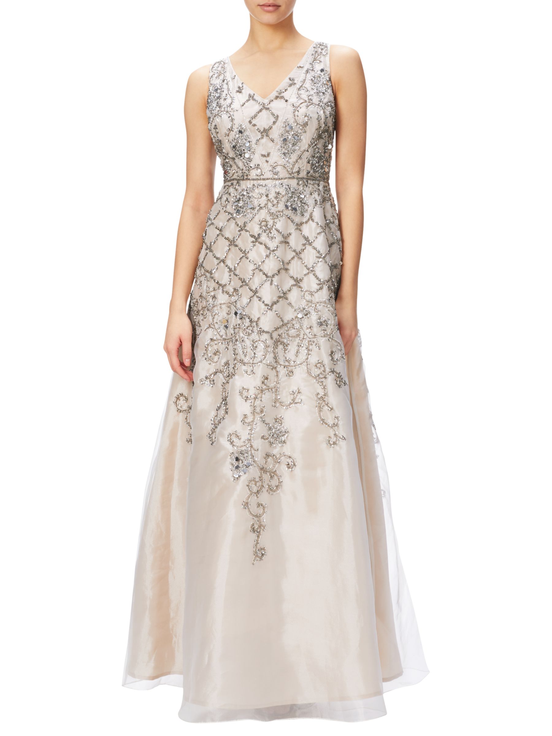 Adrianna Papell Sleeveless Organza Beaded Evening Gown, Ivory/Nude at ...