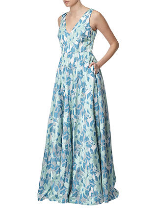 Adrianna Papell Floral V-Neck Ball Gown, Aqua/Multi