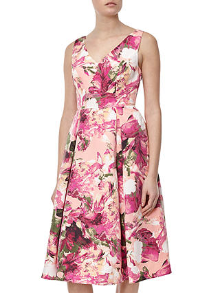 Adrianna Papell Floral Print Fit And Flare Dress, Apricot Cream/Multi