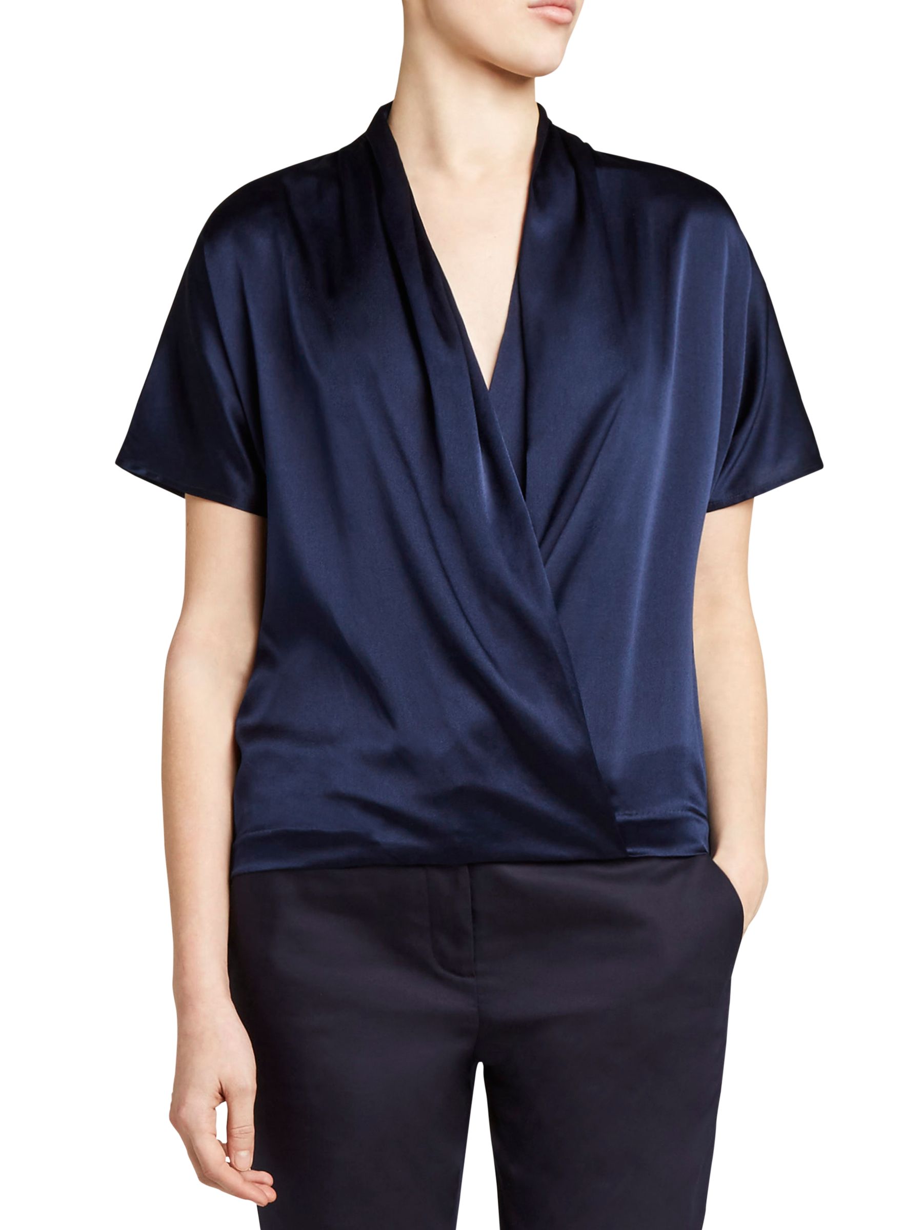 Winser London Silk And Jersey Short Sleeve Wrap Top