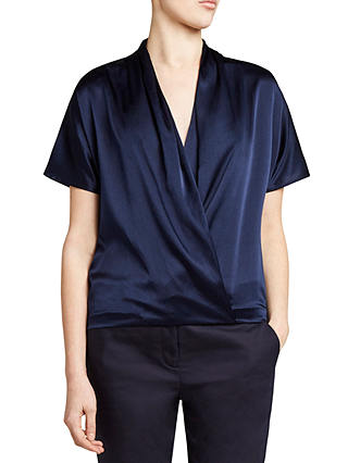 Winser London Silk And Jersey Short Sleeve Wrap Top