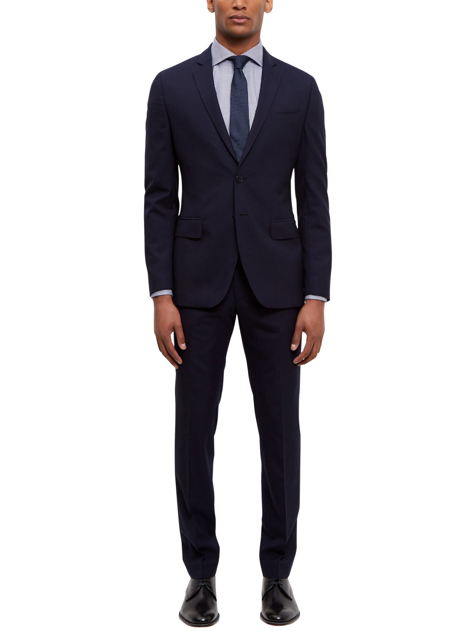 Jaeger Wool Shadow Check Slim Fit Suit Trousers, Navy