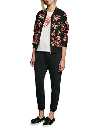 French Connection Gilliam Stitch Embroidered Bomber Jacket, Black/Multi