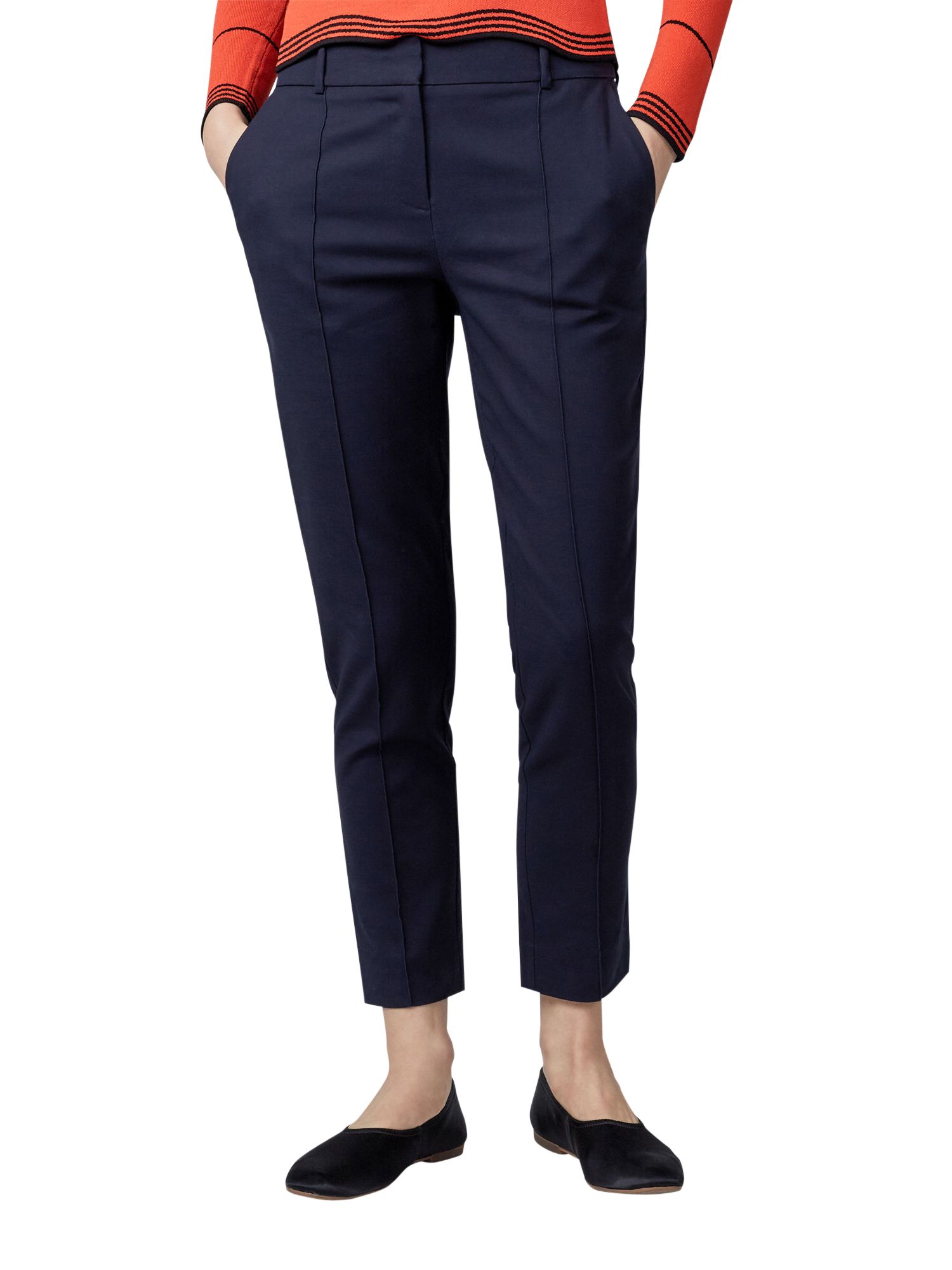 Warehouse Compact Cotton Trousers, Navy, 16