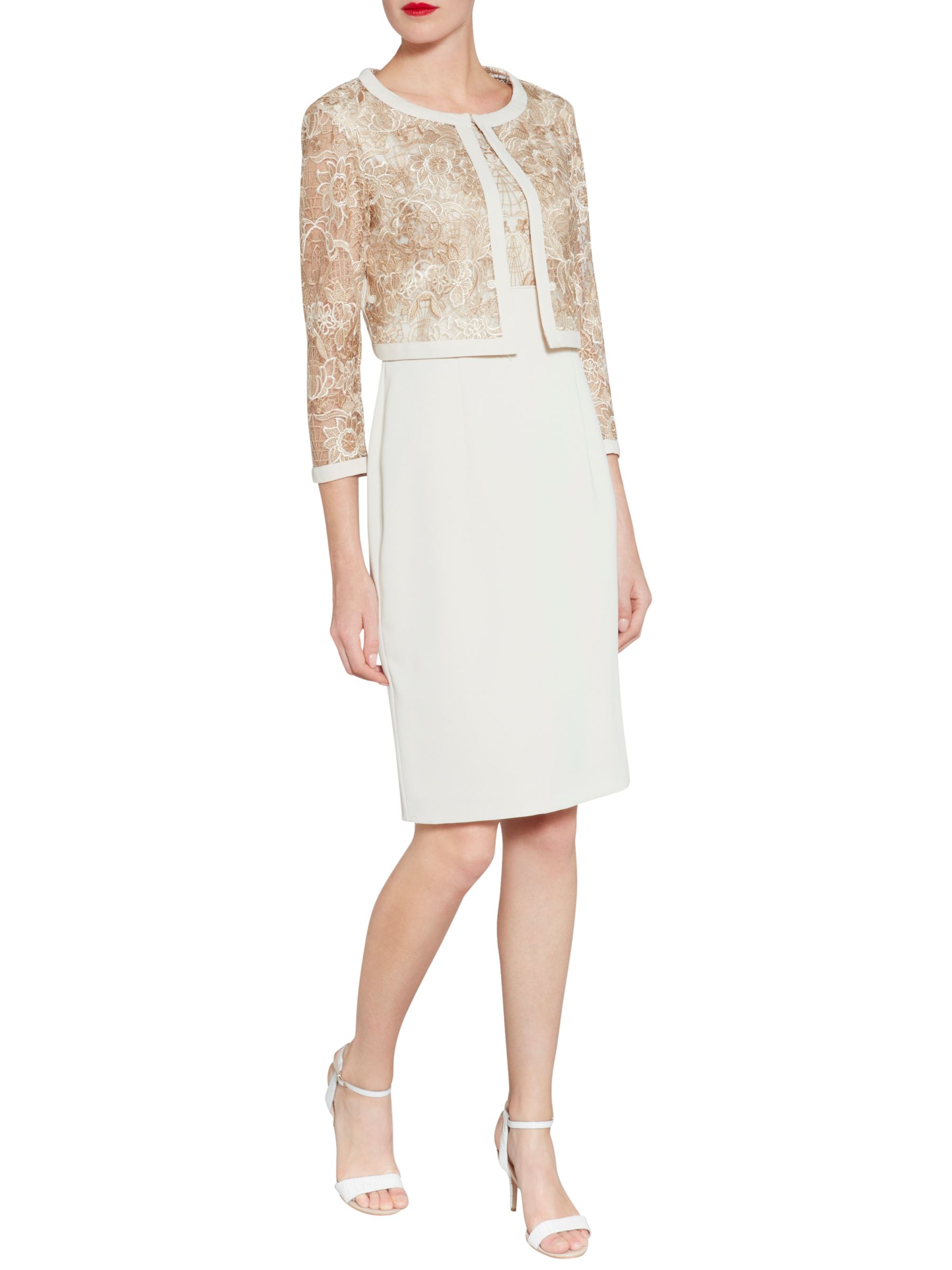 Gina Bacconi Crepe And Floral Embroidered Mesh Jacket, Butter Cream