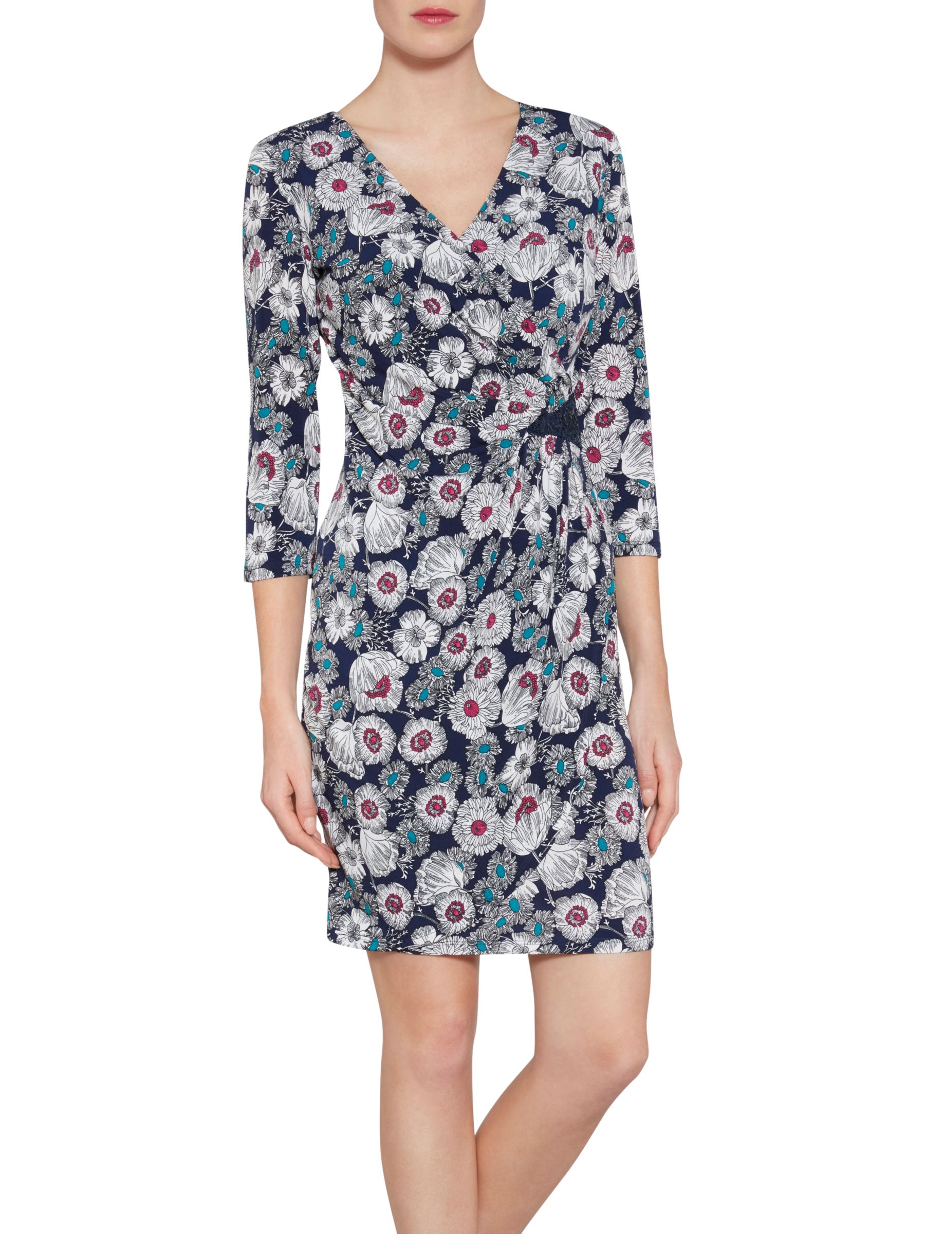 Gina Bacconi Flower Print Jersey Dress With Sequins, Navy at John Lewis ...