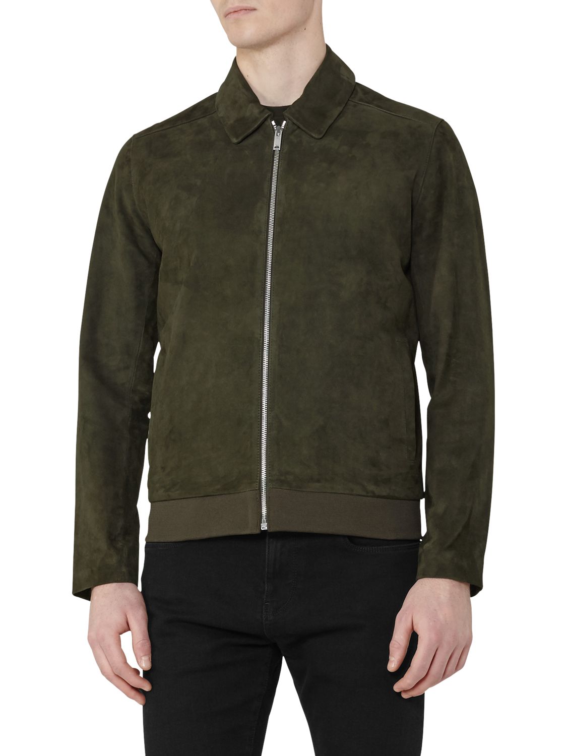Reiss Holt Suede Bomber Jacket, Green at John Lewis & Partners