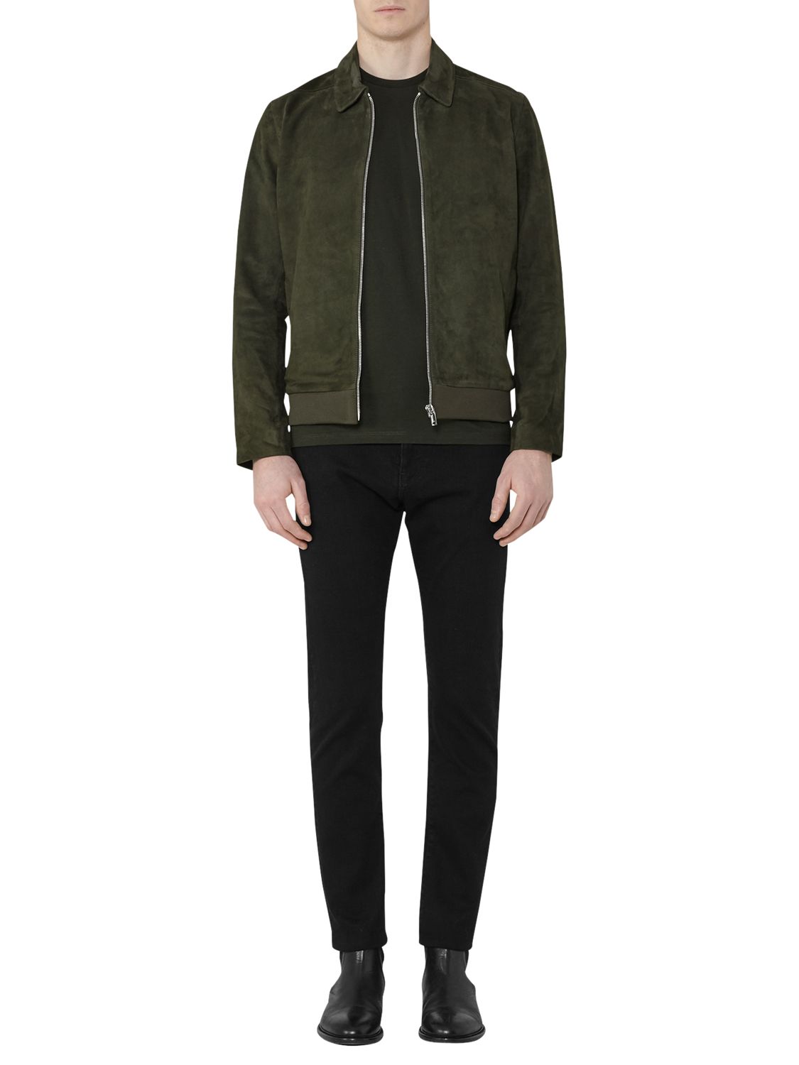 Reiss Holt Suede Bomber Jacket, Green at John Lewis & Partners