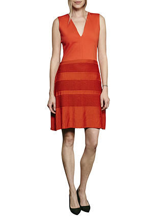French Connection Pleat Lace Jersey Dress, Orange