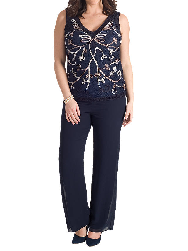 Chesca Cornelli Embroidered Lace Cami, Navy/Mink/Ivory at John Lewis ...