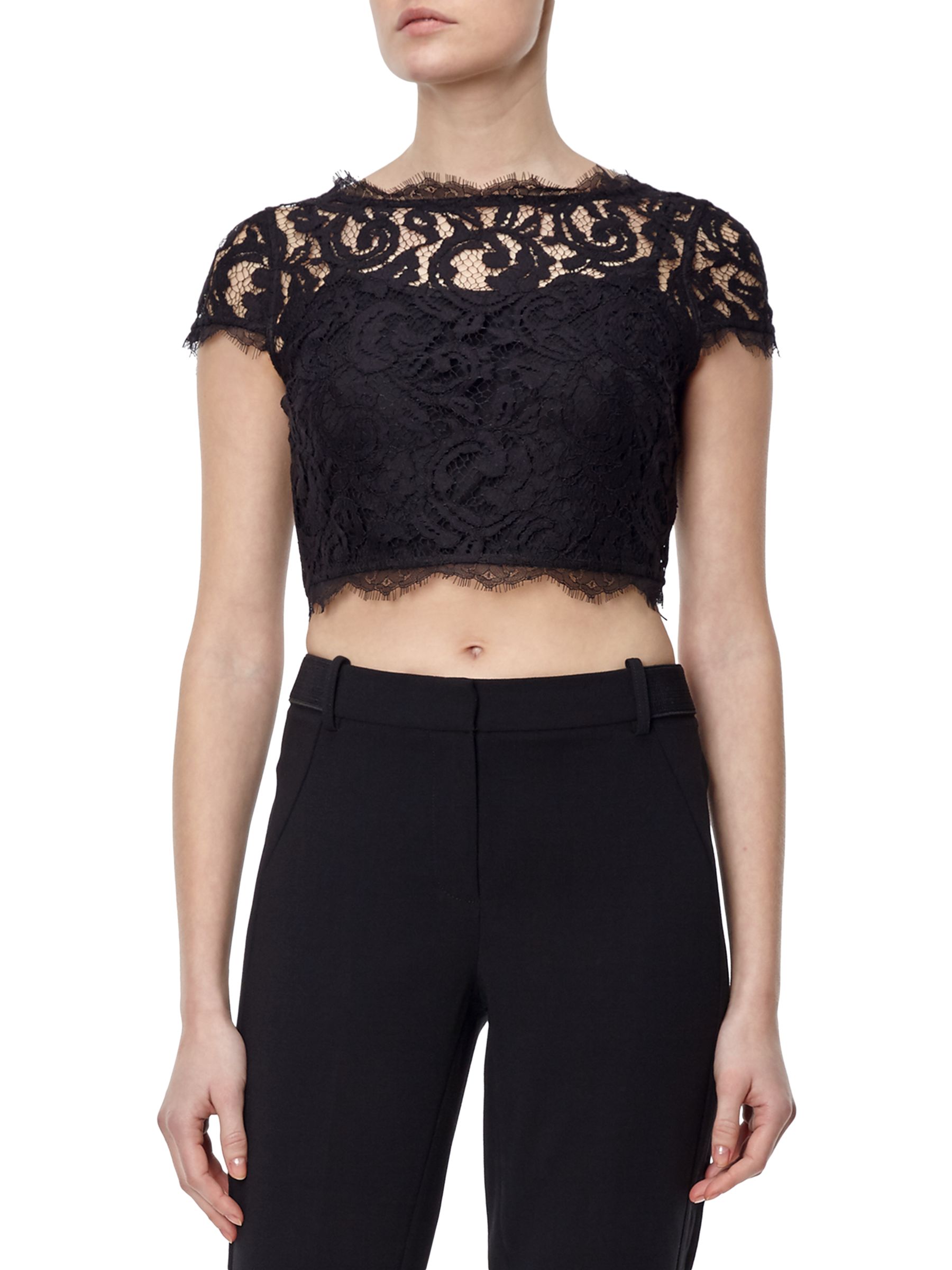 Adrianna Papell Cap Sleeve Lace Evening Top, Black