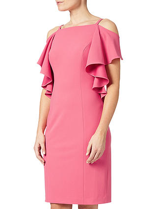 Adrianna Papell Plus Size Flutter Cold Shoulder Sheath Dress, Desert Rose