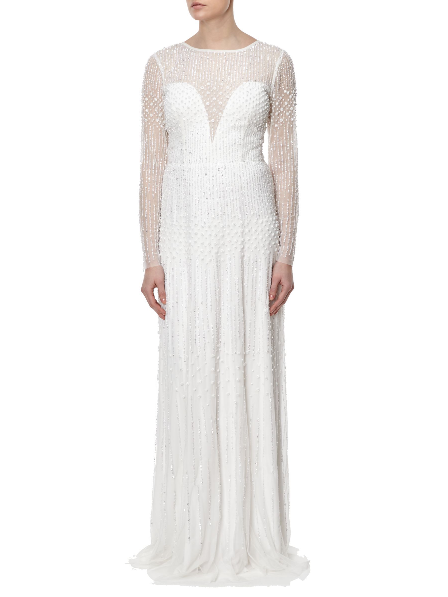 Adrianna Papell Long Sleeve Beaded Gown, Ivory