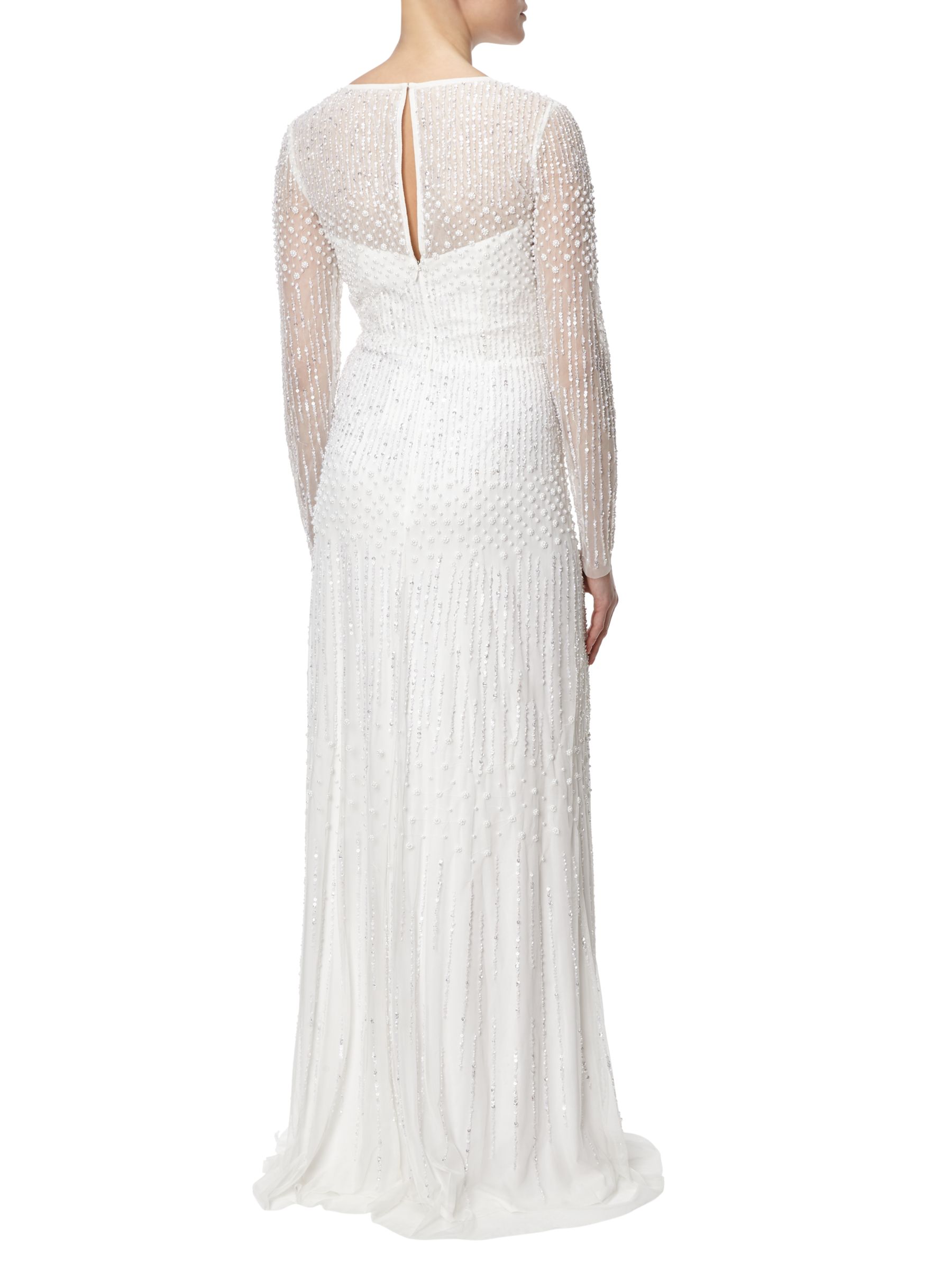 adrianna papell long sleeve beaded gown