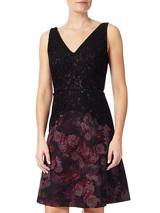 Adrianna Papell Lace Top Fit And Flare Dress