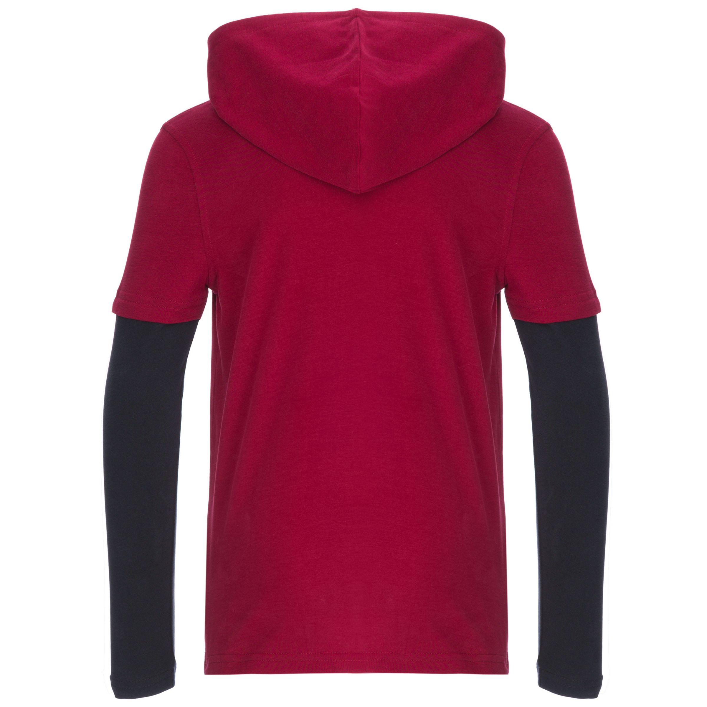 red hooded t shirt