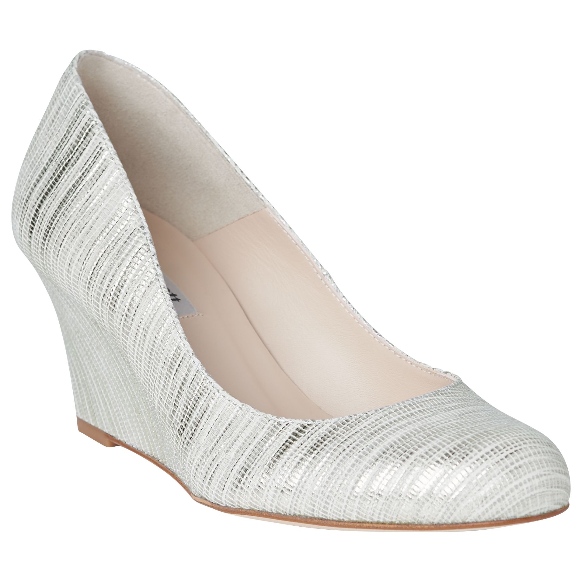 L.K. Bennett Zahara Wedge Heeled Court Shoes, Metallic Cream, 5.5
