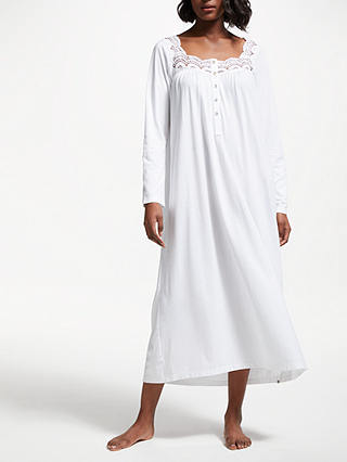 John Lewis & Partners Long Sleeve Lace Trim Jersey Nightdress, White