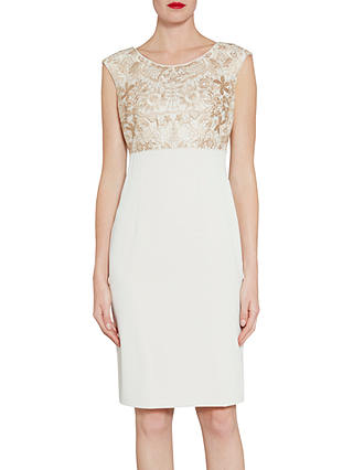 Gina Bacconi Crepe And Floral Embroidered Mesh Dress, Butter Cream